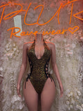Bottlegirl Bodysuit Gold Cheetah - Bartender Outfit, Dancewear, One-Piece Ravewear, Clubwear, Festival Fashion