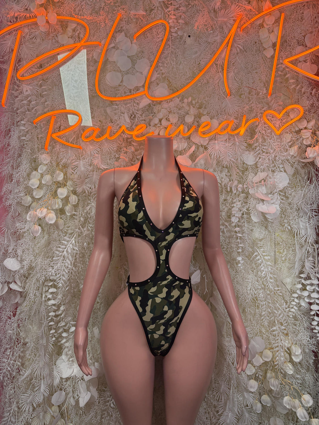 Exotic Dancewear - One Piece Camo Print Bodysuit Festival Outfit, EDM Dancewear, Party Clubwear