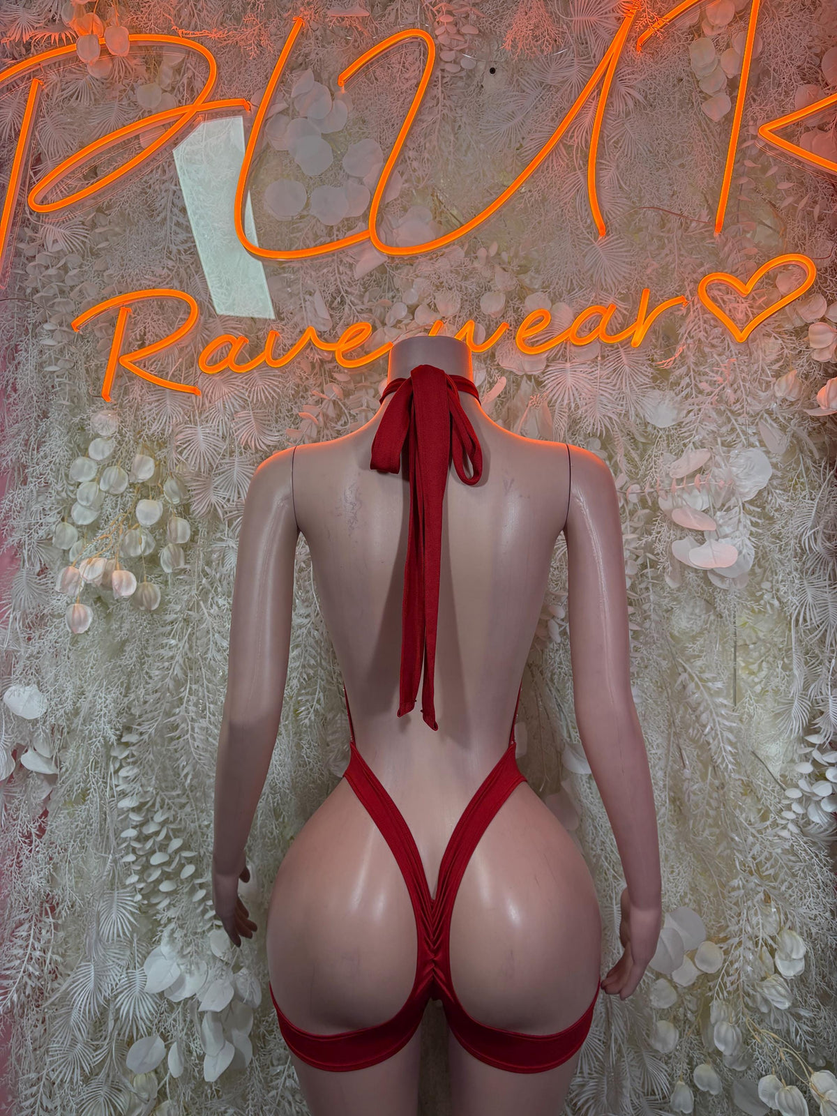 Red Bodysuit Rave Festival Outfit Women - Exotic Dancewear Stripper Clubwear Bottle Girl Ravewear - image 2