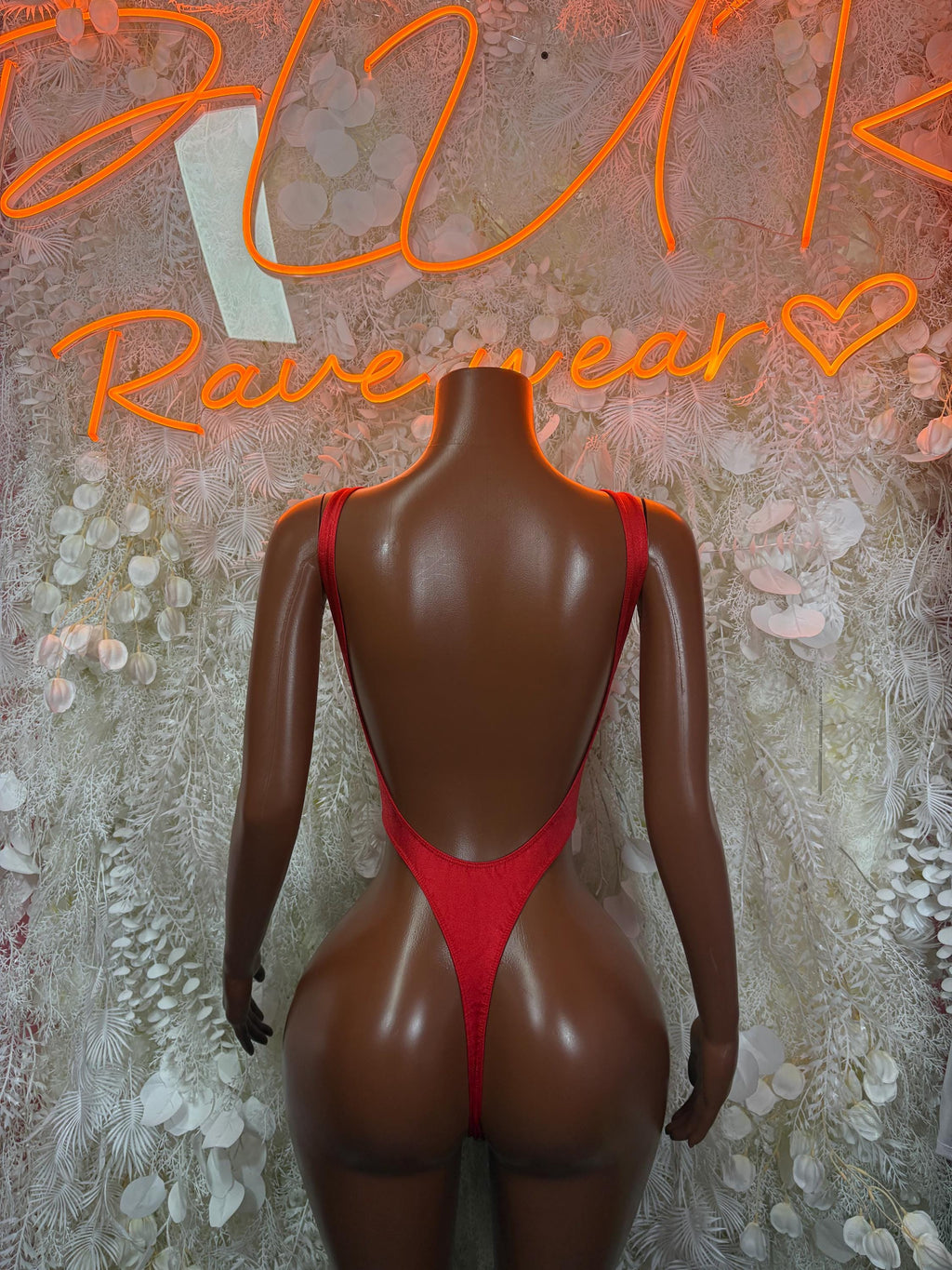 Red Bodysuit Rave Festival Outfit Women - Exotic Dancewear Stripper Clubwear Bottle Girl Ravewear - image 2