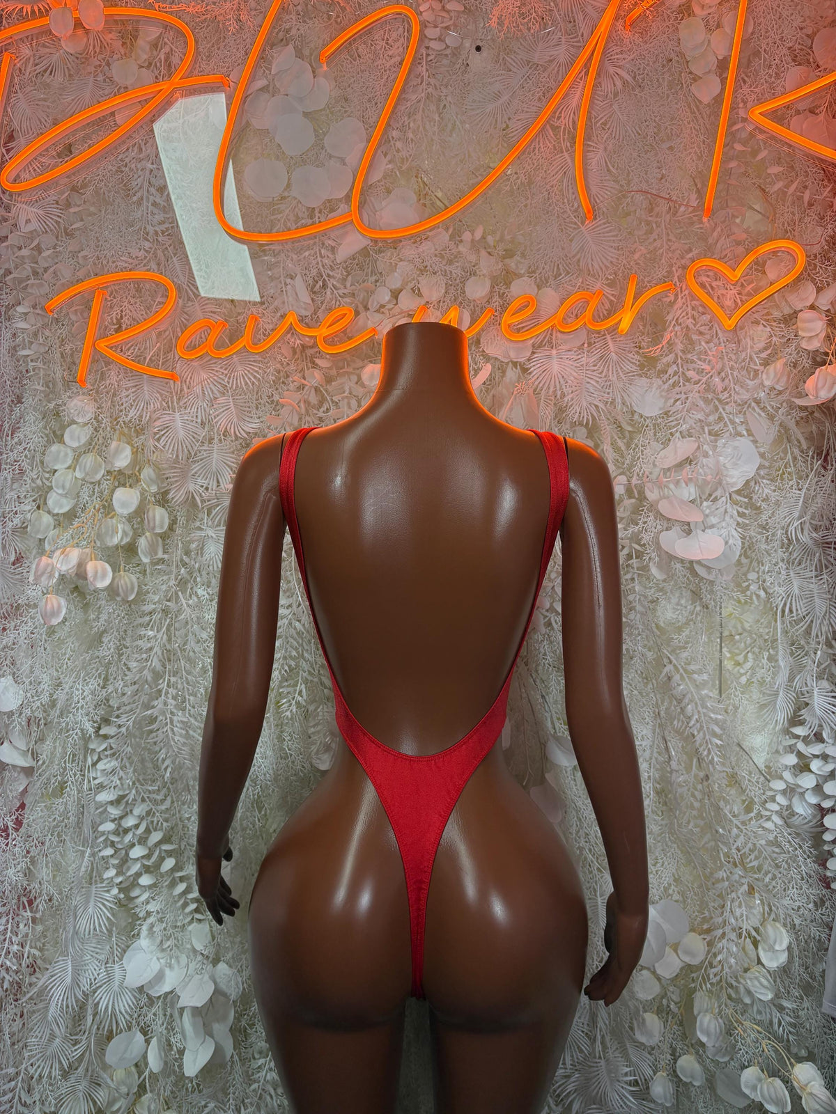 Red Bodysuit Rave Festival Outfit Women - Exotic Dancewear Stripper Clubwear Bottle Girl Ravewear - image 2