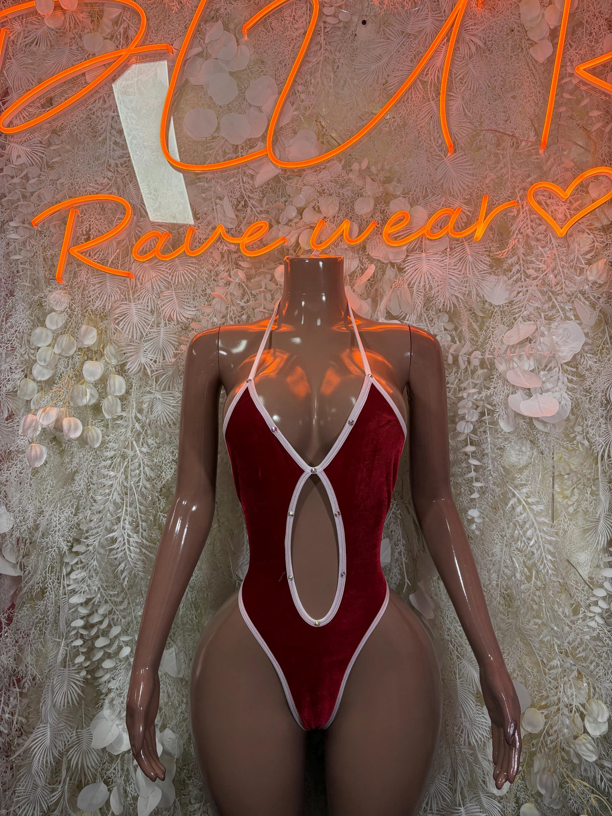 Red Bodysuit Rave Festival Outfit Women - Exotic Dancewear Stripper Clubwear Bottle Girl Ravewear