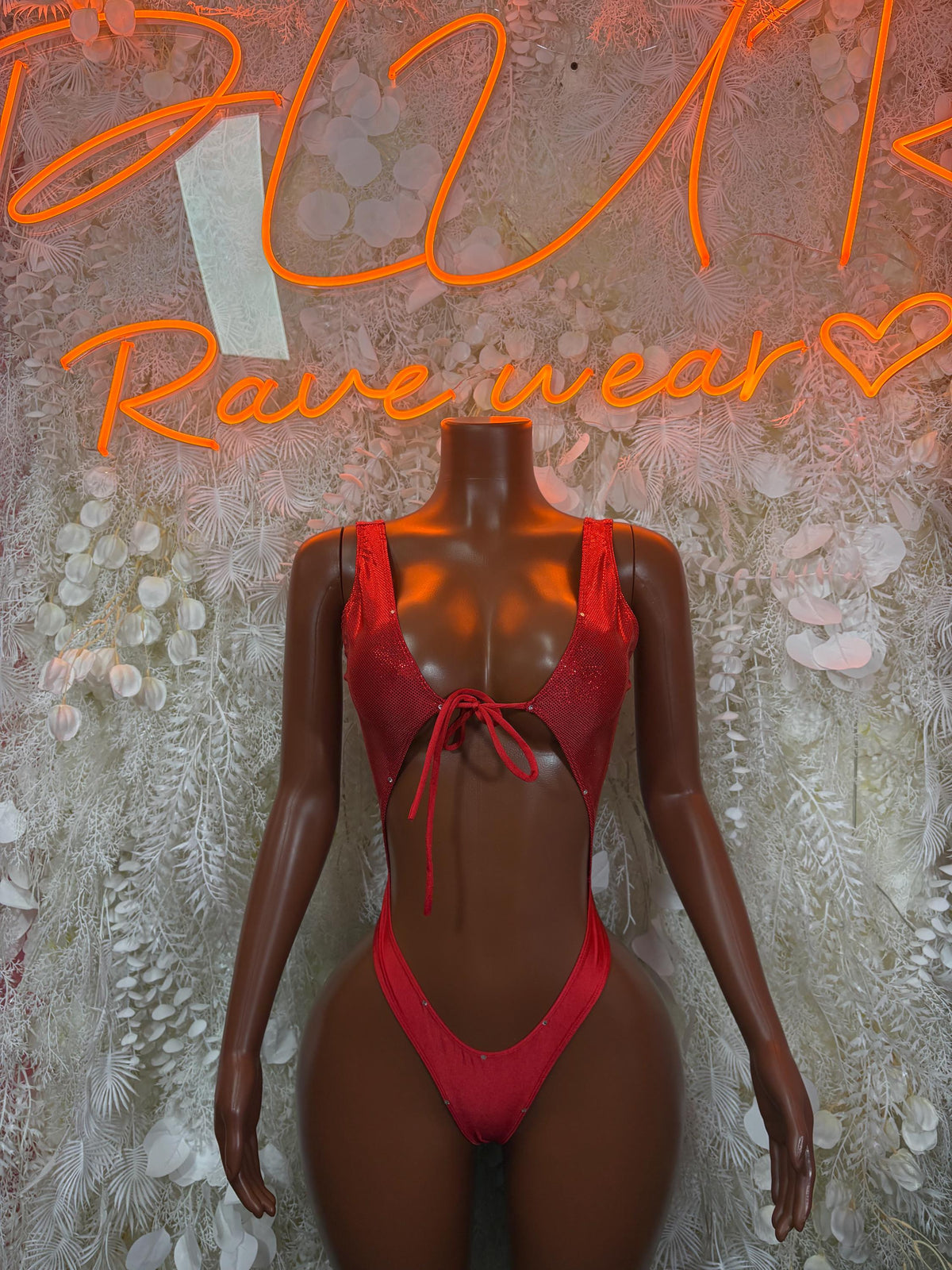 Red Bodysuit Rave Festival Outfit Women - Exotic Dancewear Stripper Clubwear Bottle Girl Ravewear