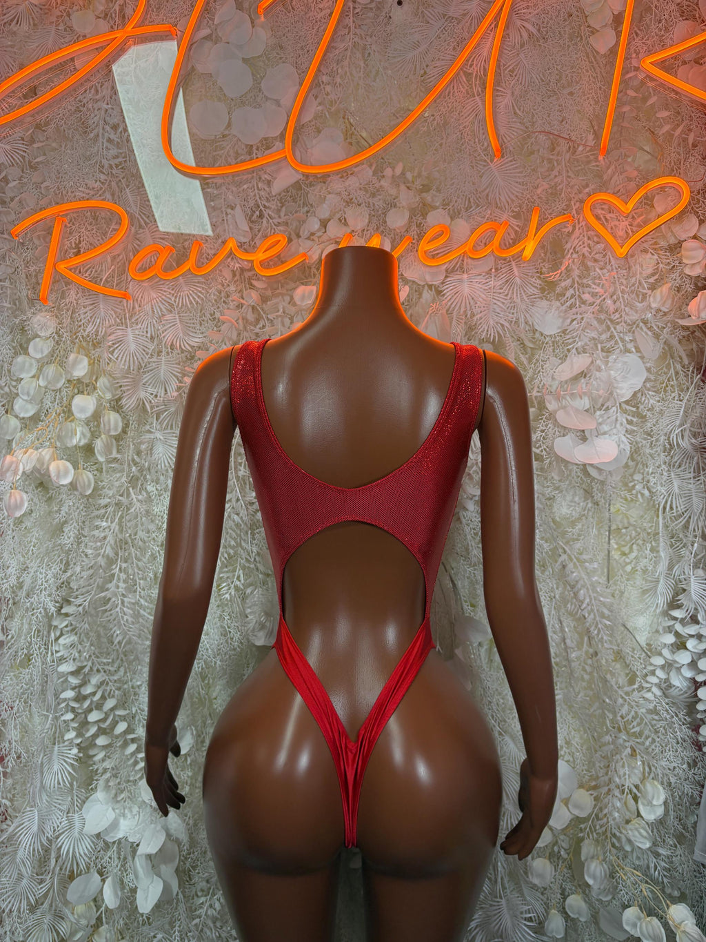 Red Bodysuit Rave Festival Outfit Women - Exotic Dancewear Stripper Clubwear Bottle Girl Ravewear - image 2