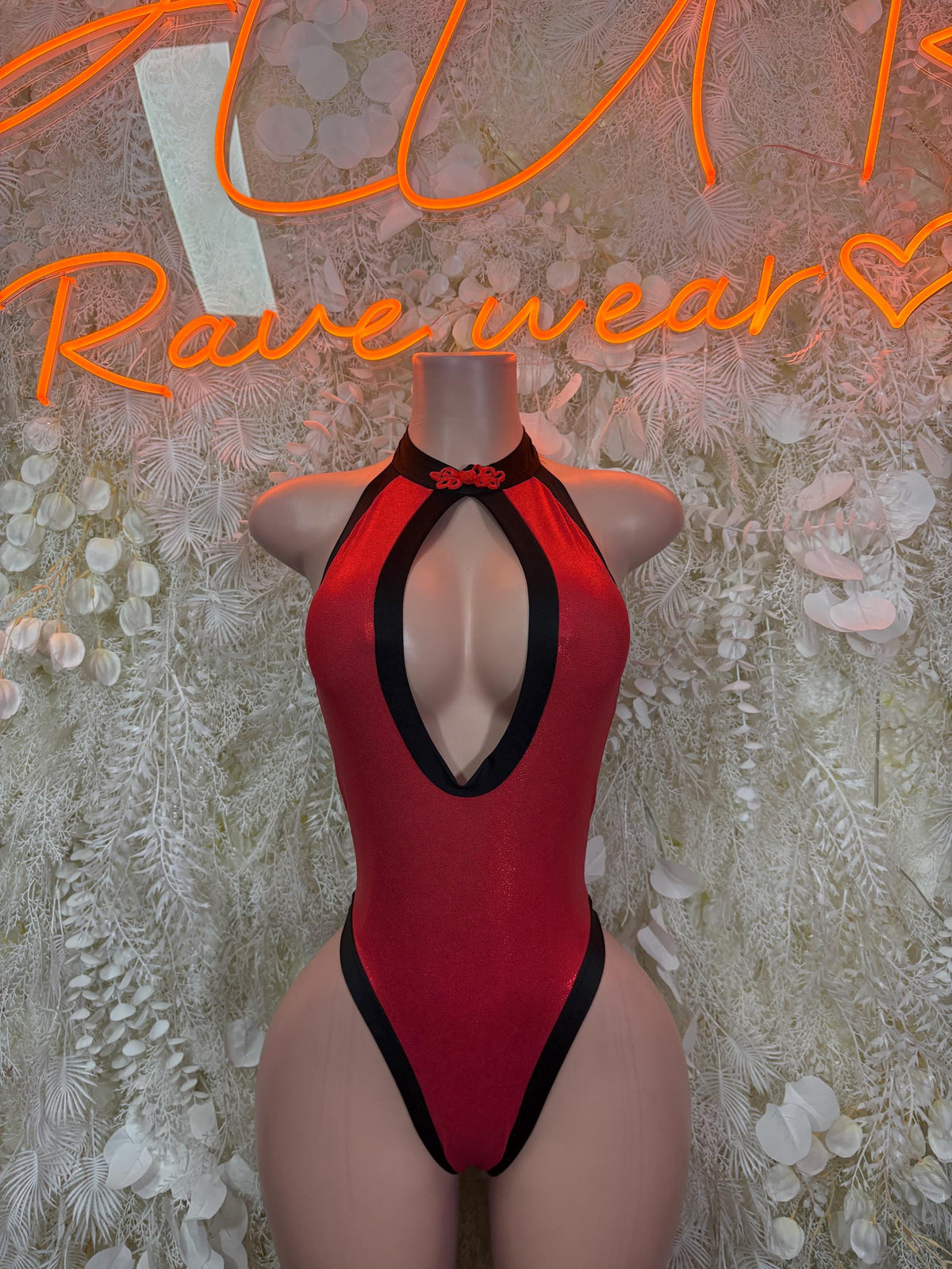 Red Bodysuit Rave Festival Outfit Women - Exotic Dancewear Stripper Clubwear Bottle Girl Ravewear