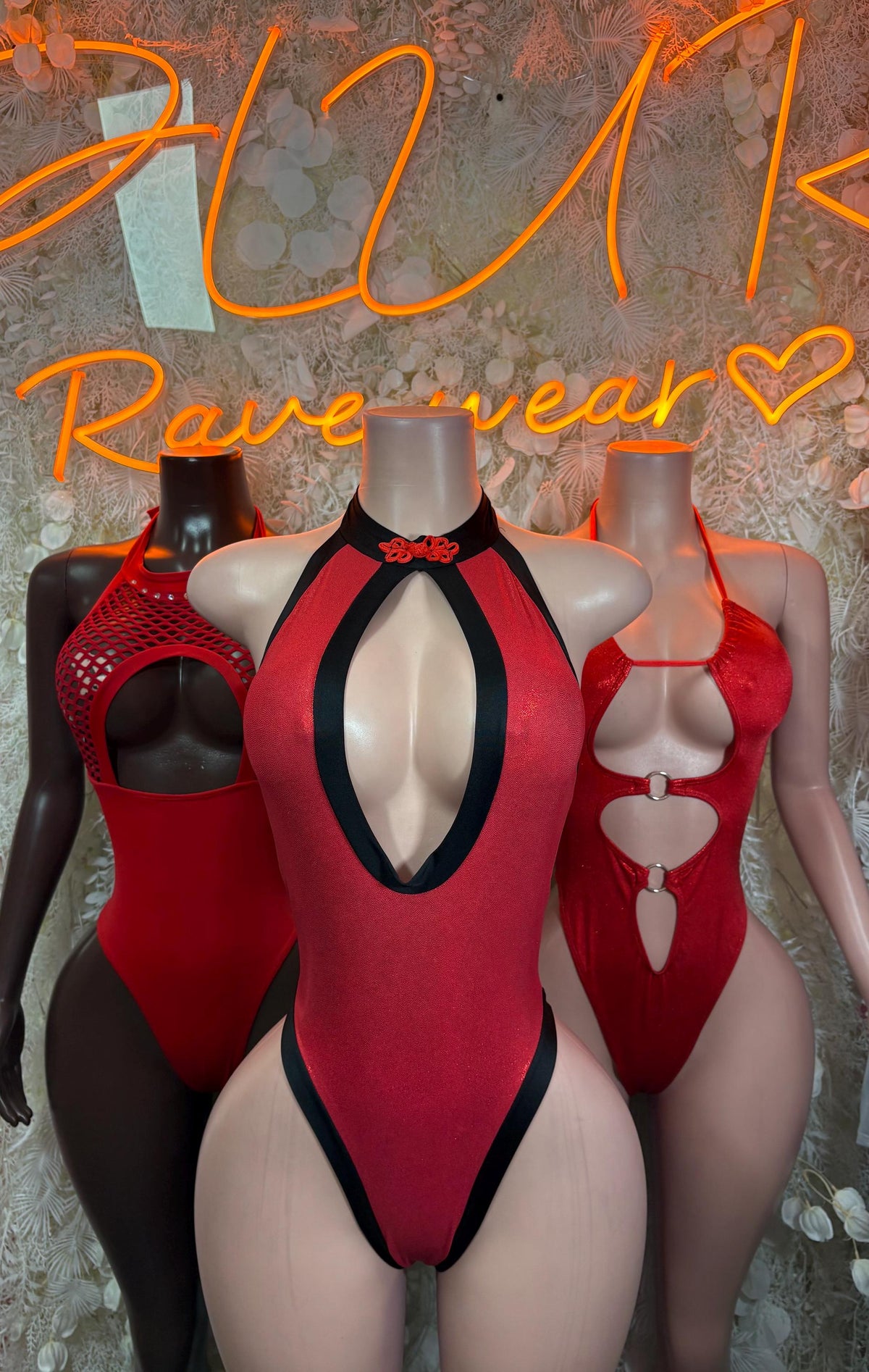 Red Bodysuit Rave Festival Outfit Women - Exotic Dancewear Stripper Clubwear Bottle Girl Ravewear - image 3