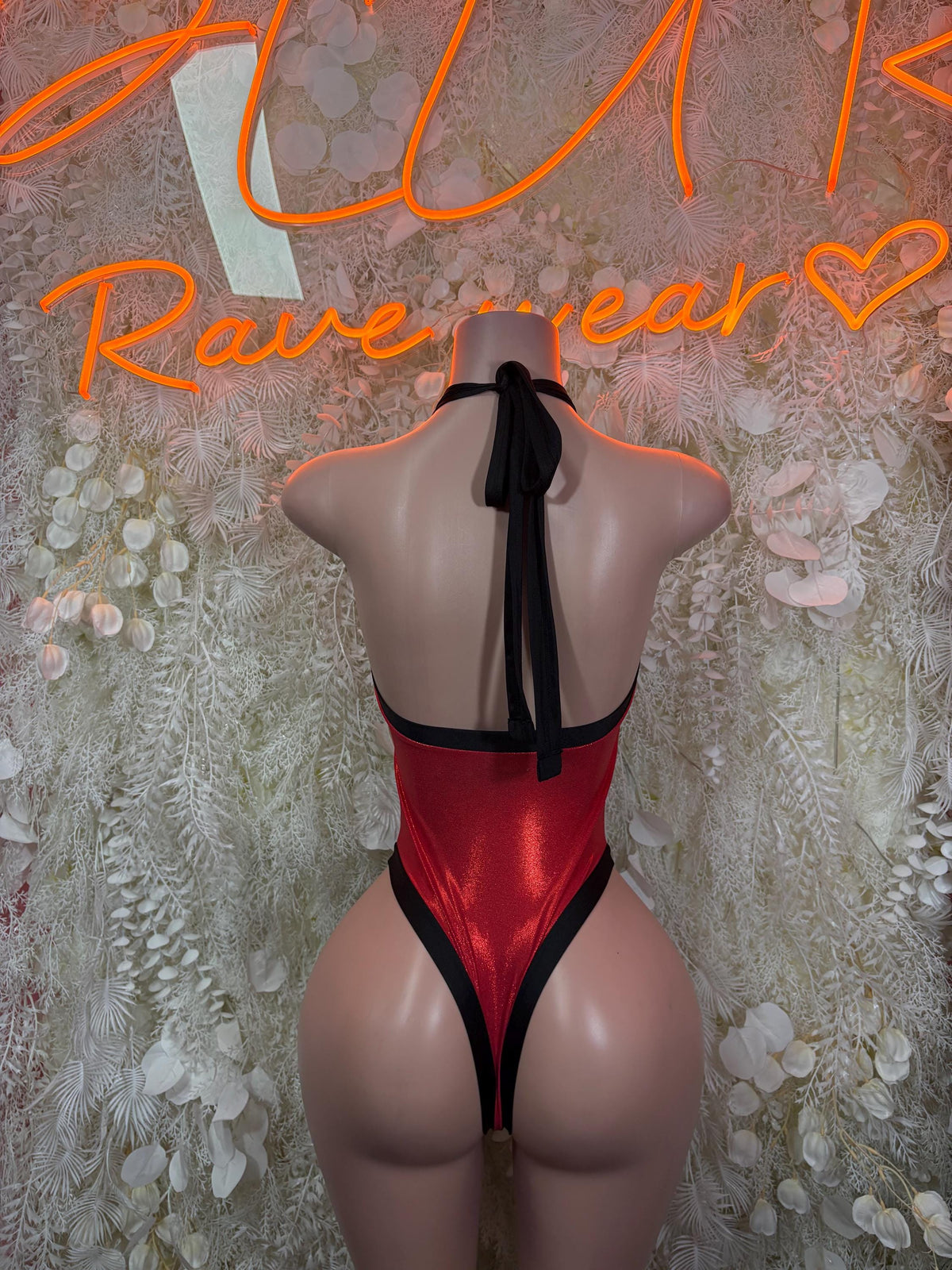 Red Bodysuit Rave Festival Outfit Women - Exotic Dancewear Stripper Clubwear Bottle Girl Ravewear - image 2