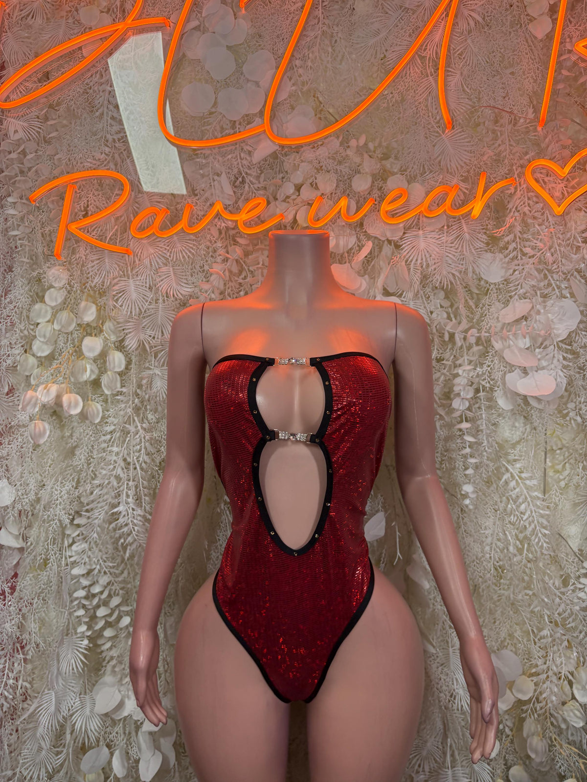 Red Bodysuit Rave Festival Outfit Women - Exotic Dancewear Stripper Clubwear Bottle Girl Ravewear
