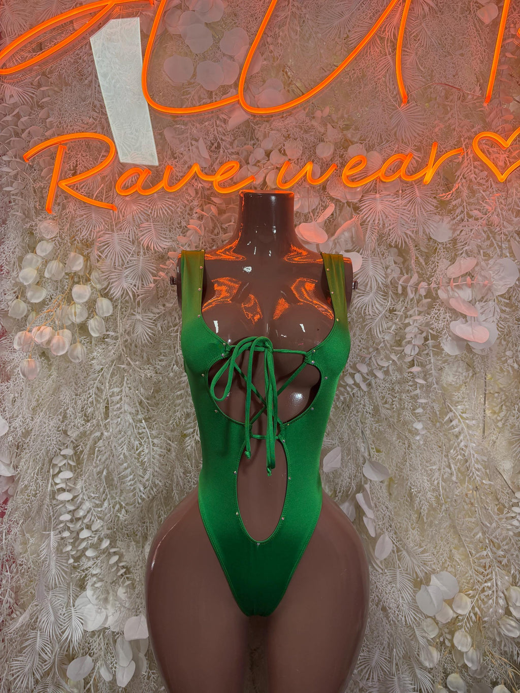 St Patrick’s Day Green Bottlegirl Bodysuit, Festival Rave Outfit
