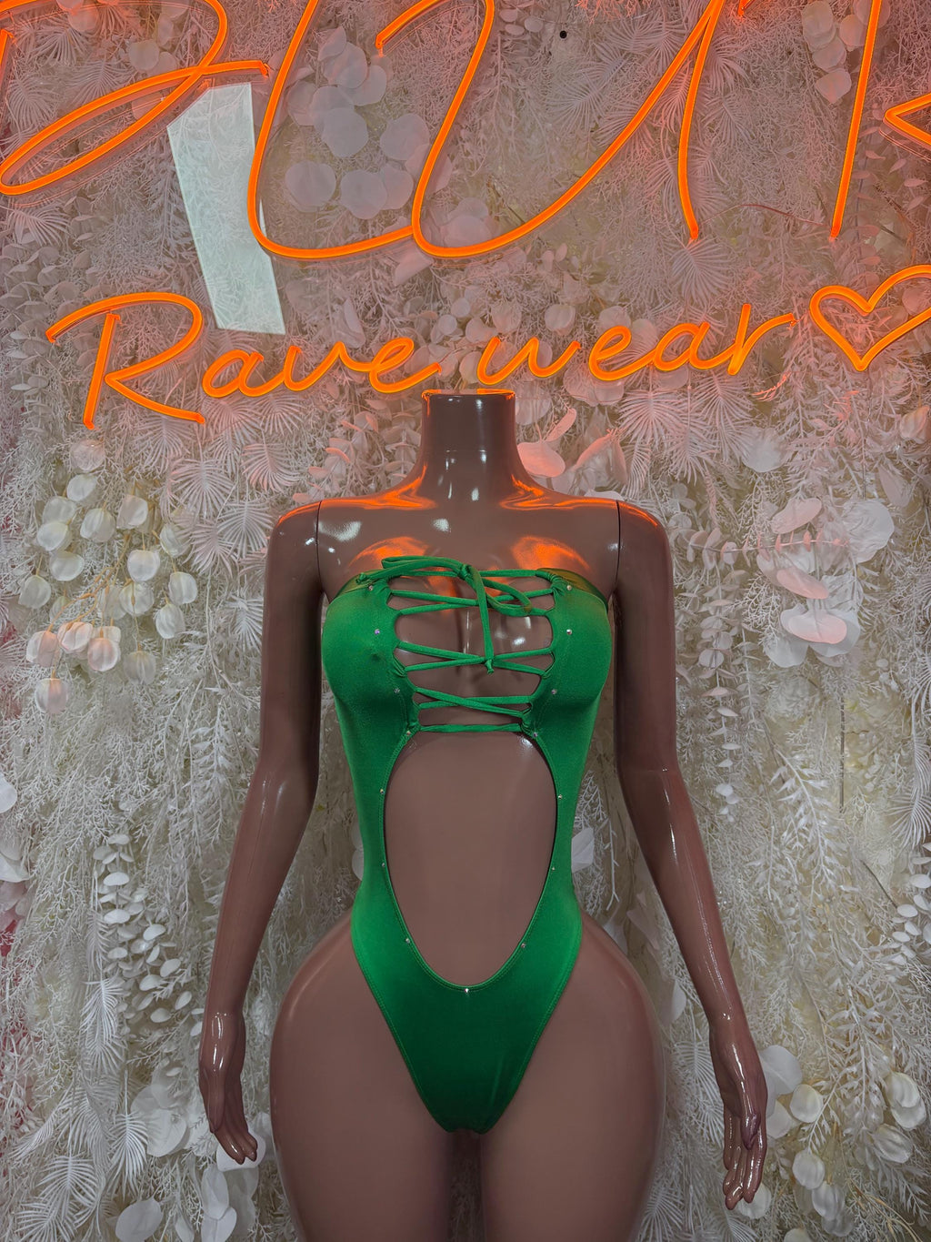 St Patrick’s Day Green Bottlegirl Bodysuit, Festival Rave Outfit