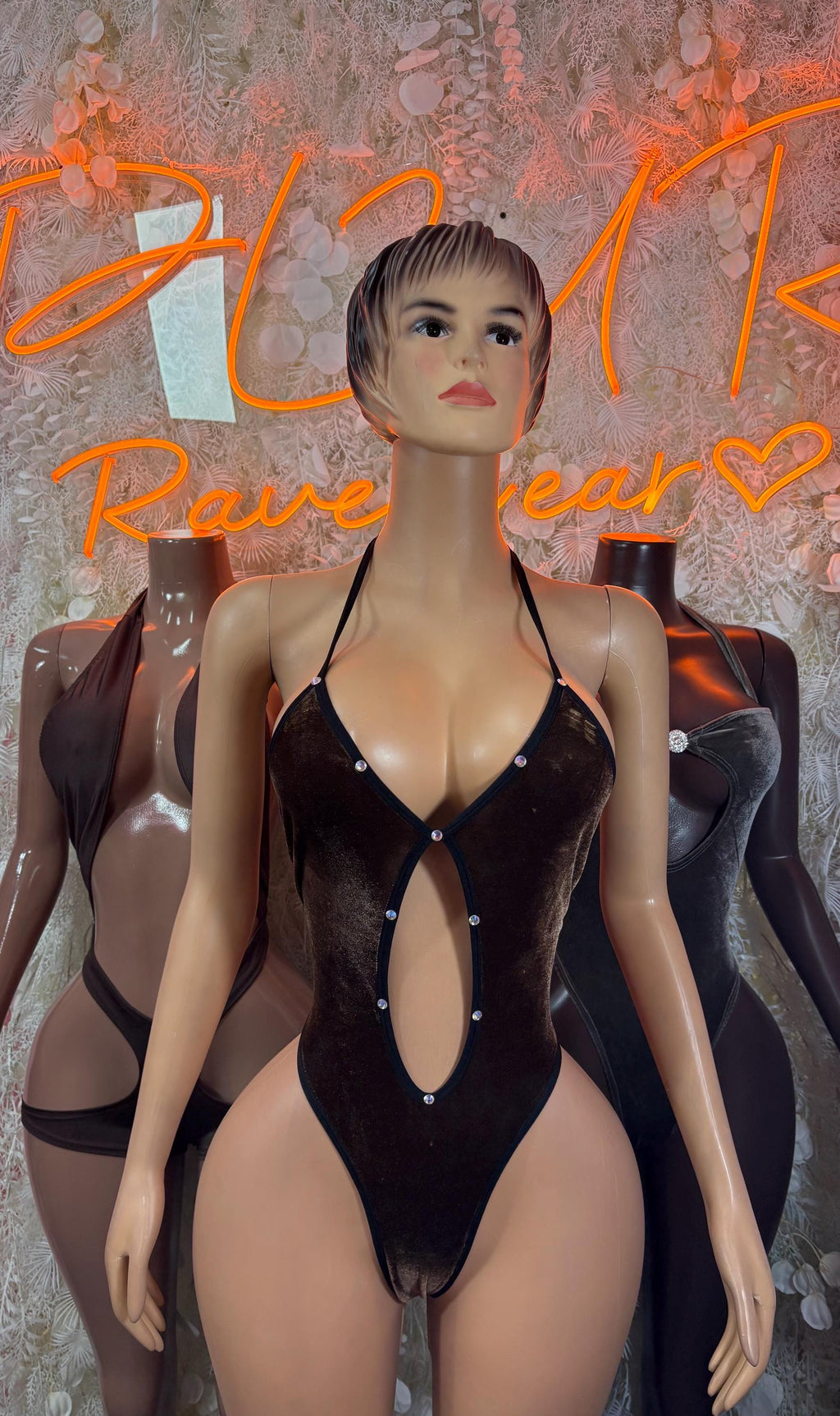 Festival Velvet Brown Bodysuit One-Piece Bottlegirl Outfit Women’s Costume - image 3