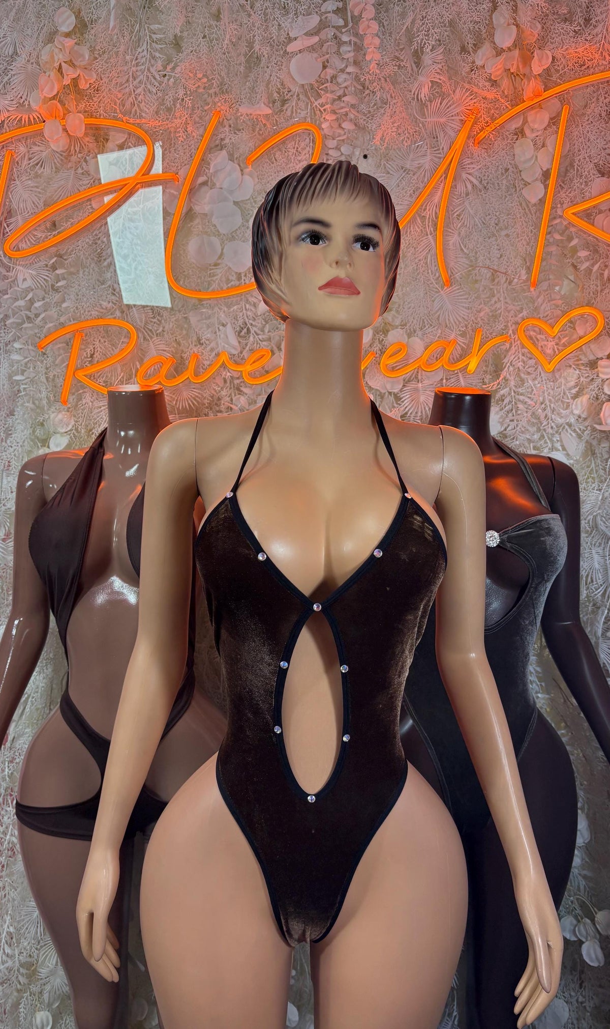Festival Velvet Brown Bodysuit One-Piece Bottlegirl Outfit Women’s Costume - image 3