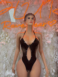 Festival Velvet Brown Bodysuit One-Piece Bottlegirl Outfit Women’s Costume
