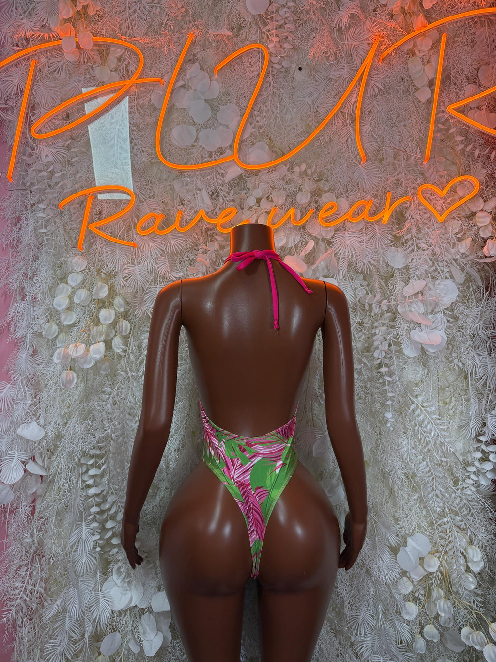Green multicolor one-piece rave bodysuit, strappy back, thong cut