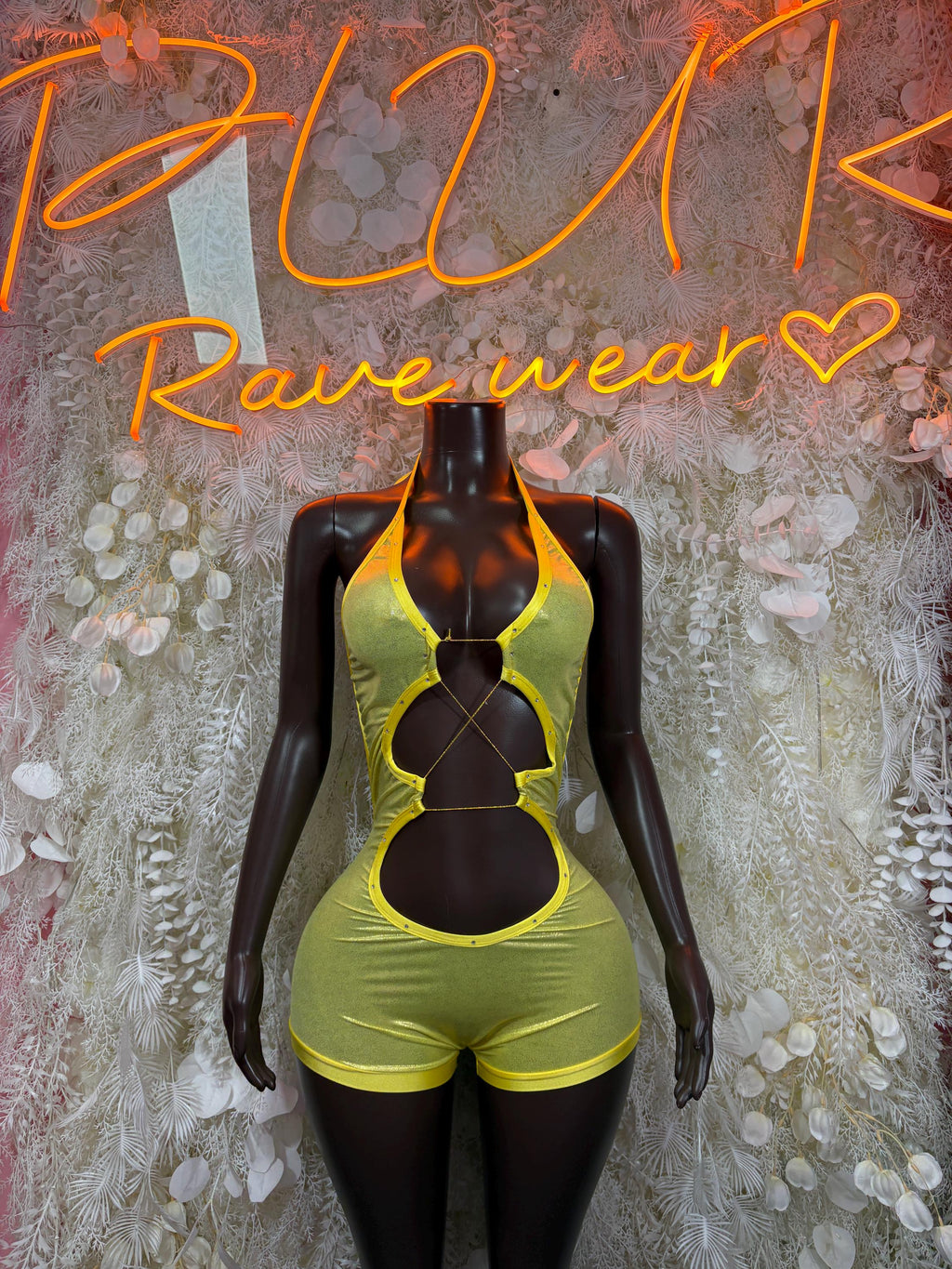 Rave Clothing Yellow Metallic Bodysuit - Exotic Dancewear for Performers, Raves, & Festival Clothing