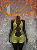 Rave Clothing Yellow Metallic Bodysuit - Exotic Dancewear for Performers, Raves, & Festival Clothing