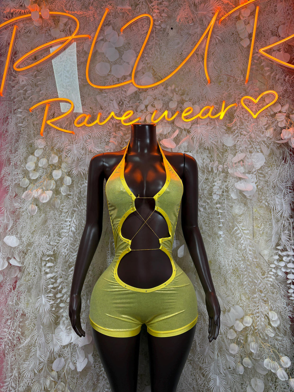 Rave Clothing Yellow Metallic Bodysuit - Exotic Dancewear for Performers, Raves, & Festival Clothing