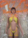 Rave Clothing Yellow Metallic Bodysuit - Exotic Dancewear for Performers, Raves, & Festival Clothing