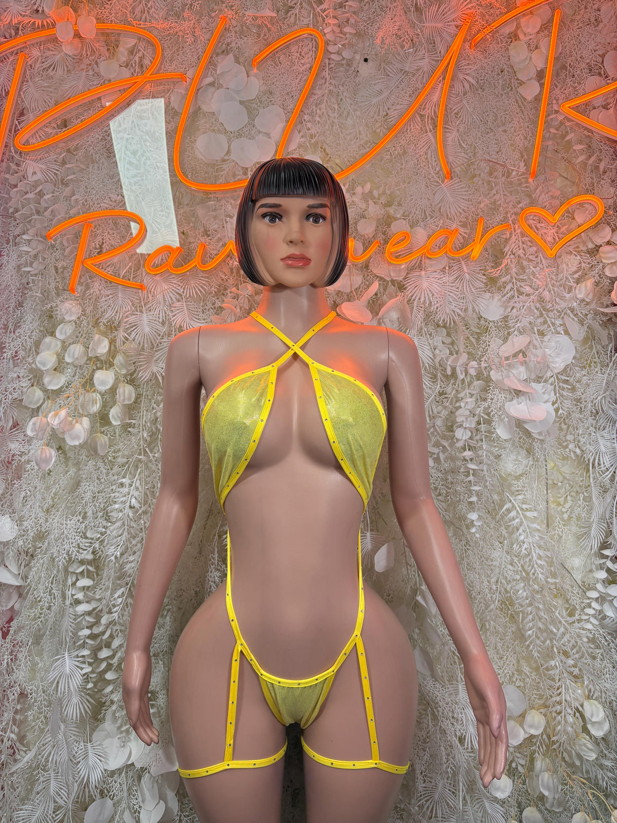Rave Clothing Yellow Metallic Bodysuit - Exotic Dancewear for Performers, Raves, & Festival Clothing