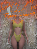 Rave Clothing Yellow Metallic Bodysuit - Exotic Dancewear for Performers, Raves, & Festival Clothing