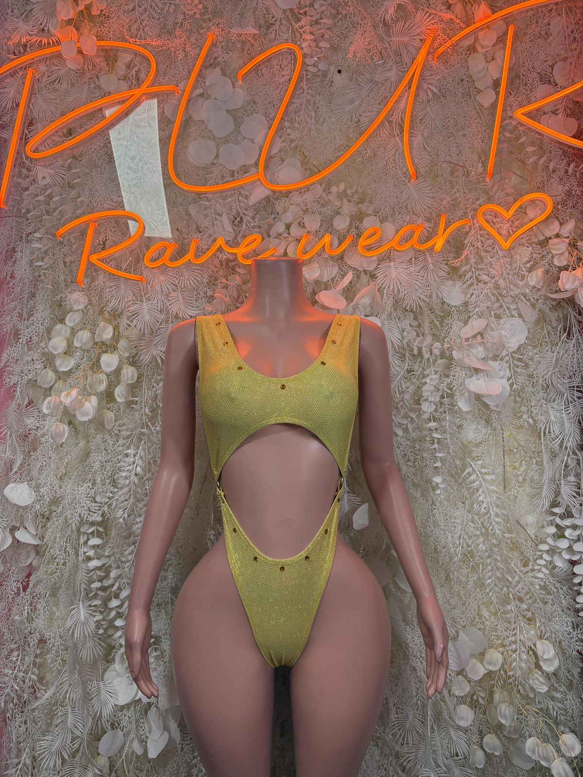 Rave Clothing Yellow Metallic Bodysuit - Exotic Dancewear for Performers, Raves, & Festival Clothing