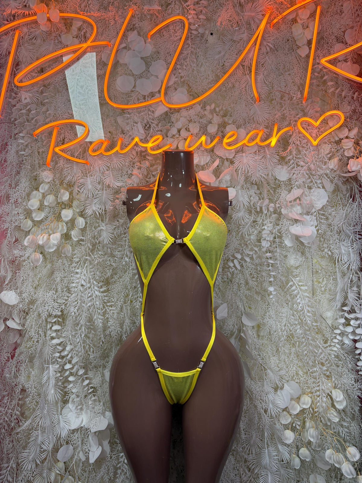 Rave Clothing Yellow Metallic Bodysuit - Exotic Dancewear for Performers, Raves, & Festival Clothing