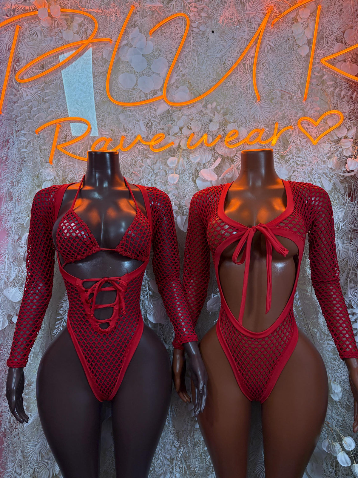Bottlegirl Red Fishnet Bodysuit - Bottle Service Outfit, Rave Festival Clubwear One Piece Dancewear - image 3