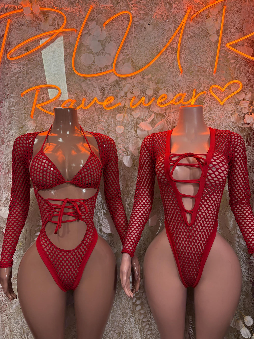 Bottlegirl Red Fishnet Bodysuit - Bottle Service Outfit, Rave Festival Clubwear One Piece Dancewear - image 2