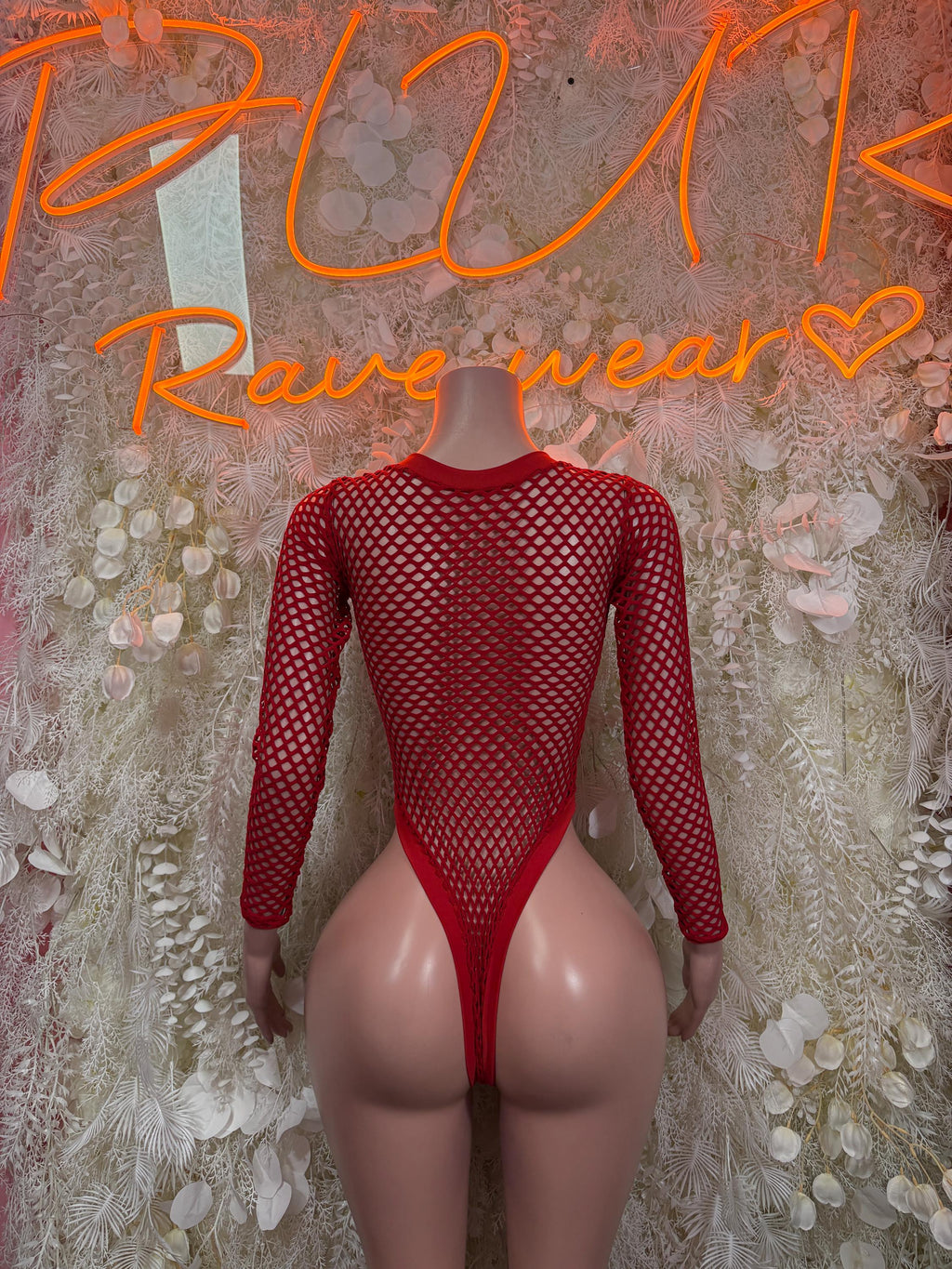 Bottlegirl Red Fishnet Bodysuit - Bottle Service Outfit, Rave Festival Clubwear One Piece Dancewear - image 3