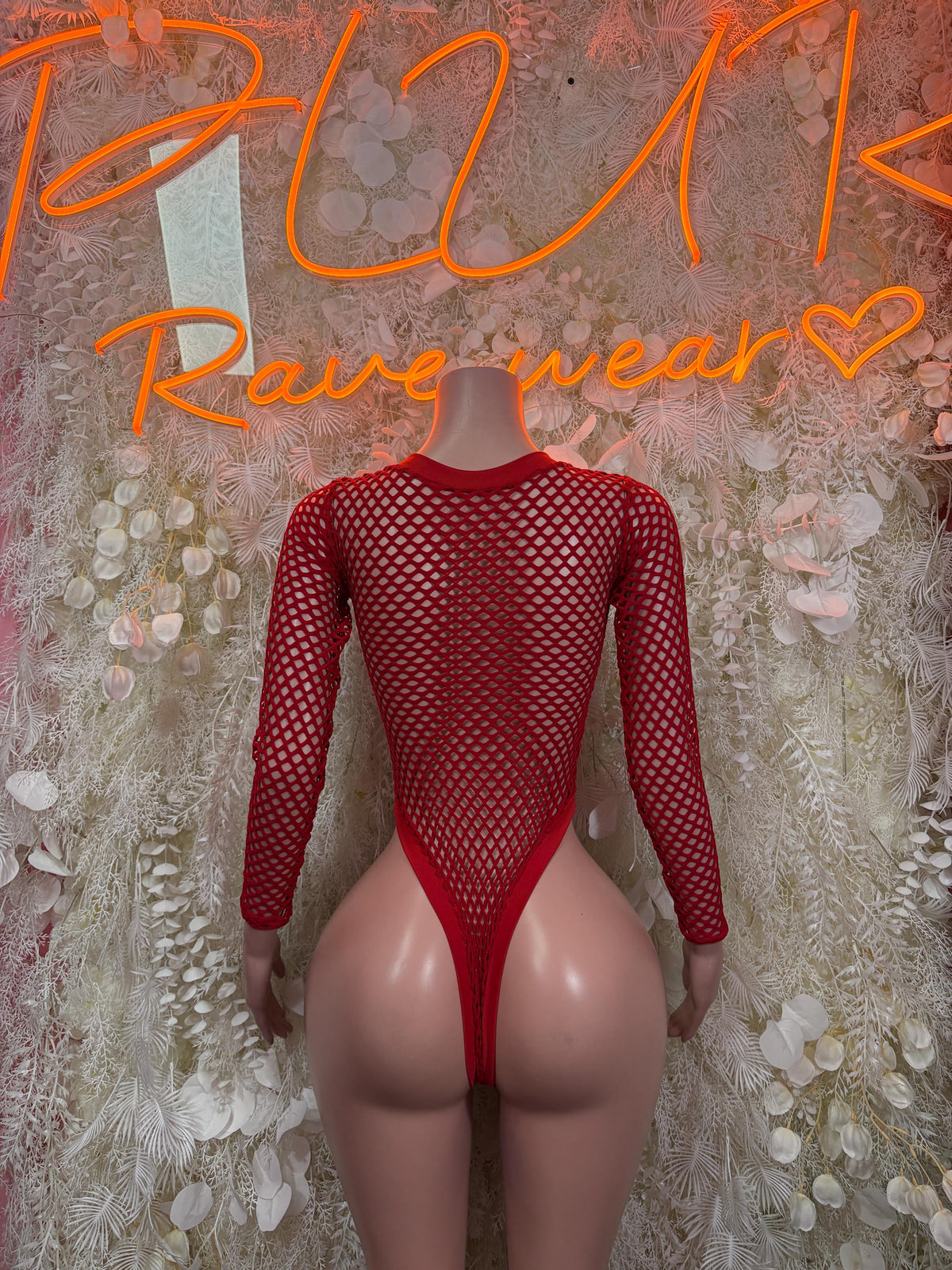 Bottlegirl Red Fishnet Bodysuit - Bottle Service Outfit, Rave Festival Clubwear One Piece Dancewear - image 3