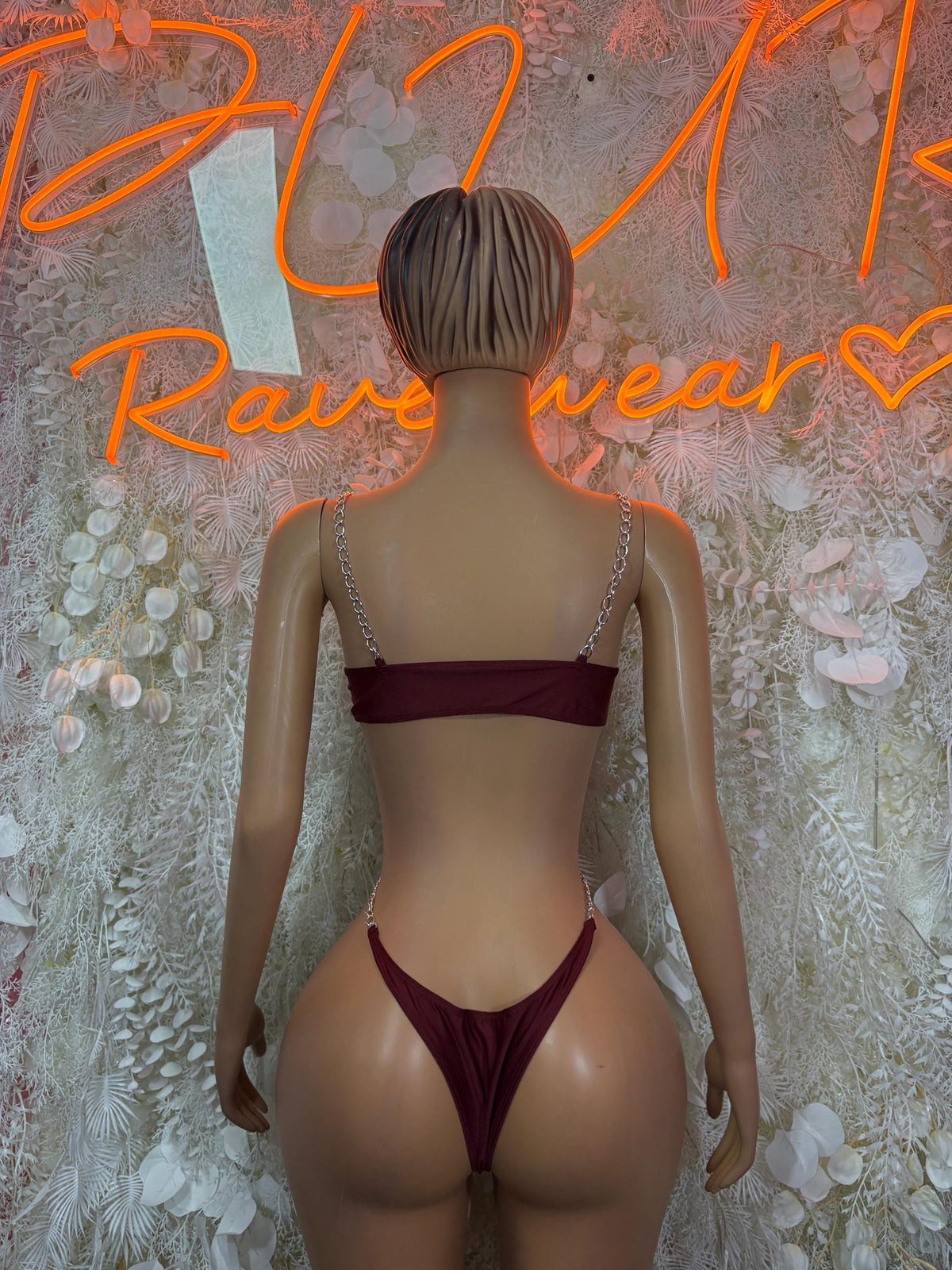 Burgundy Bodysuit Rave Festival Outfit Women - Exotic Dancewear Stripper Clubwear Bottle Girl Ravewear - image 2