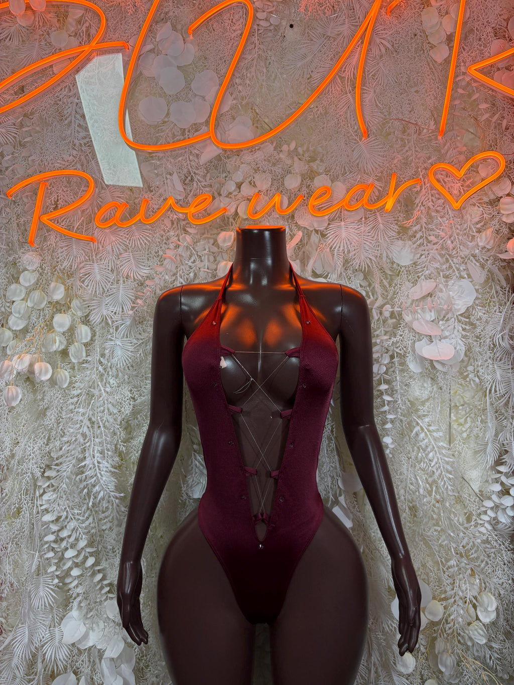 Burgundy Bodysuit Rave Festival Outfit Women - Exotic Dancewear Stripper Clubwear Bottle Girl Ravewear