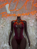 Burgundy Bodysuit Rave Festival Outfit Women - Exotic Dancewear Stripper Clubwear Bottle Girl Ravewear