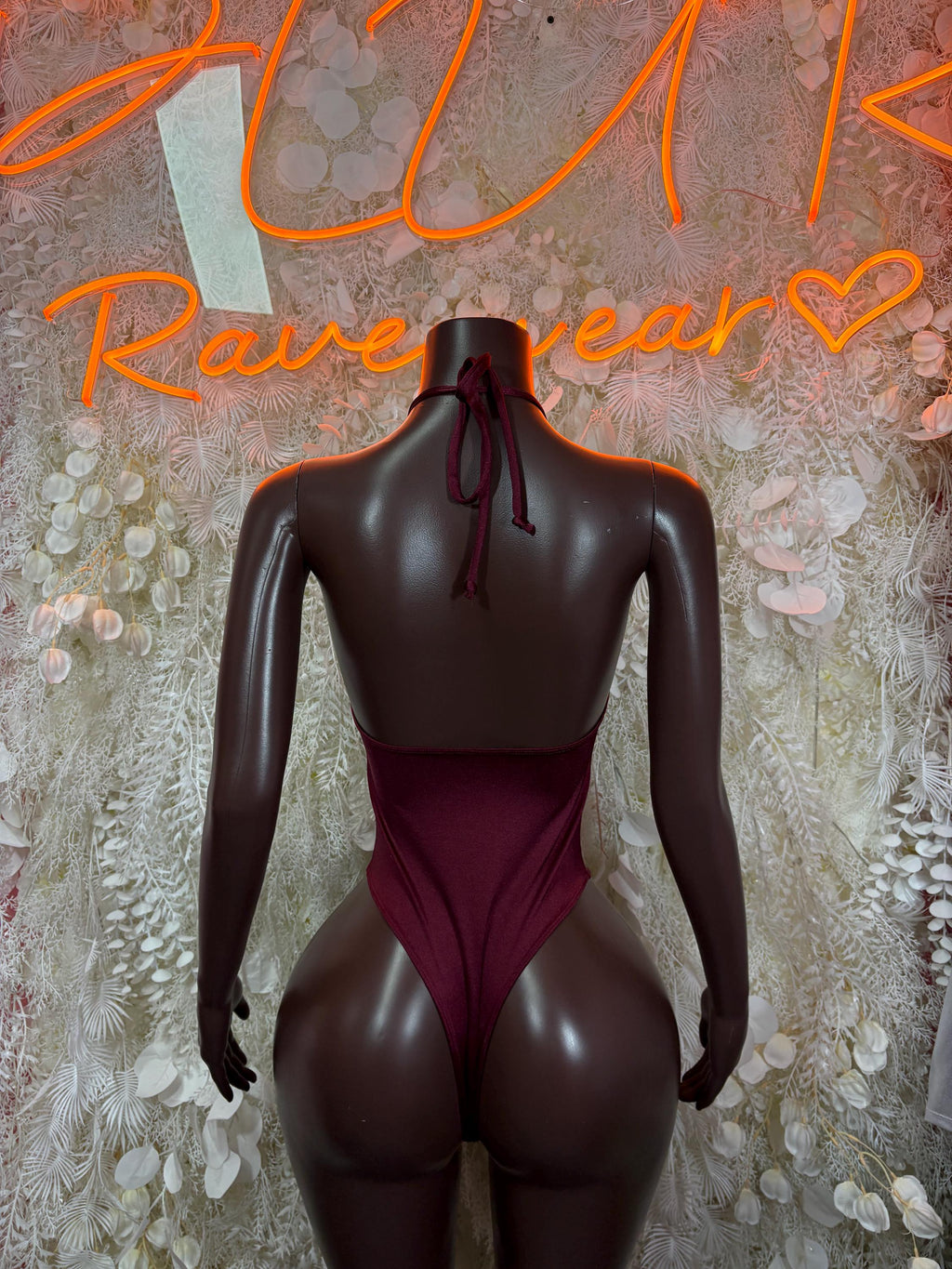 Burgundy Bodysuit Rave Festival Outfit Women - Exotic Dancewear Stripper Clubwear Bottle Girl Ravewear - image 2