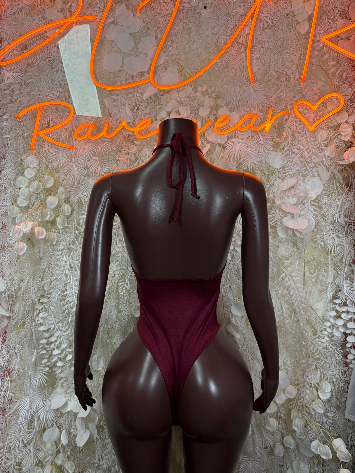 Burgundy Bodysuit Rave Festival Outfit Women - Exotic Dancewear Stripper Clubwear Bottle Girl Ravewear - image 2