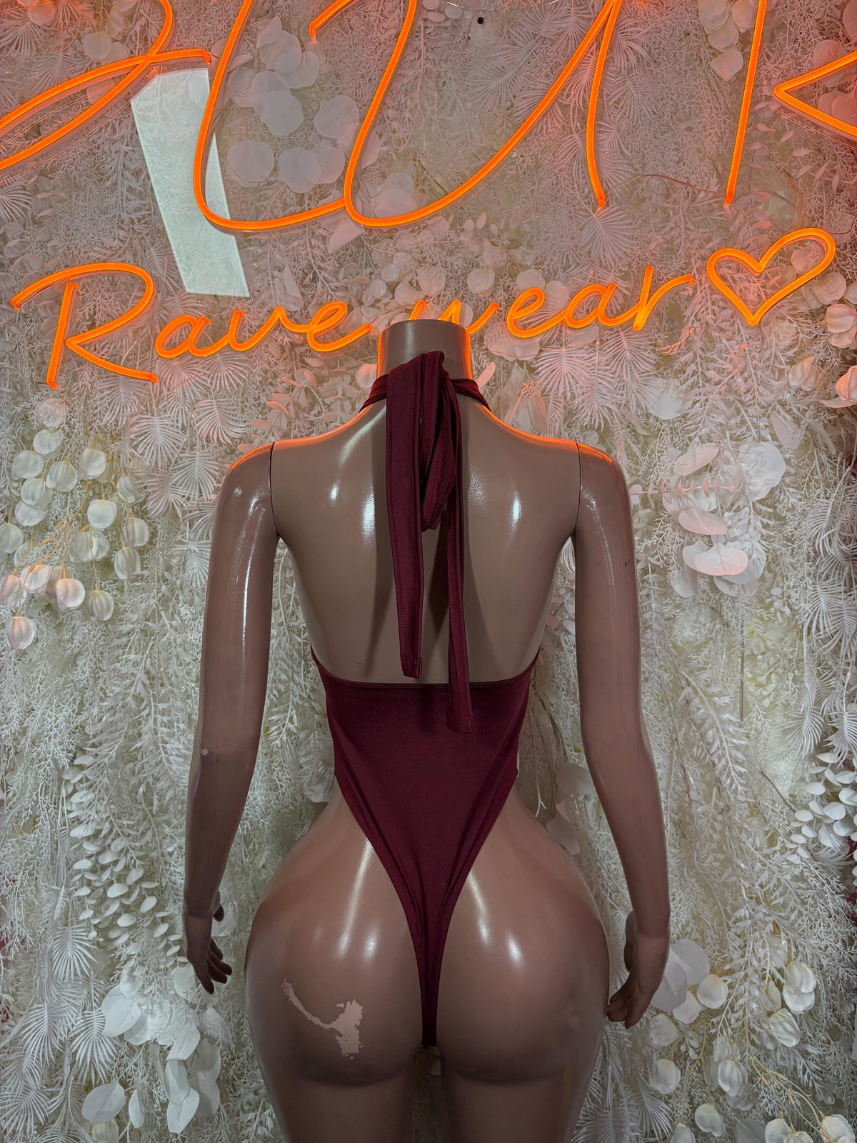 Burgundy Bodysuit Rave Festival Outfit Women - Exotic Dancewear Stripper Clubwear Bottle Girl Ravewear - image 2