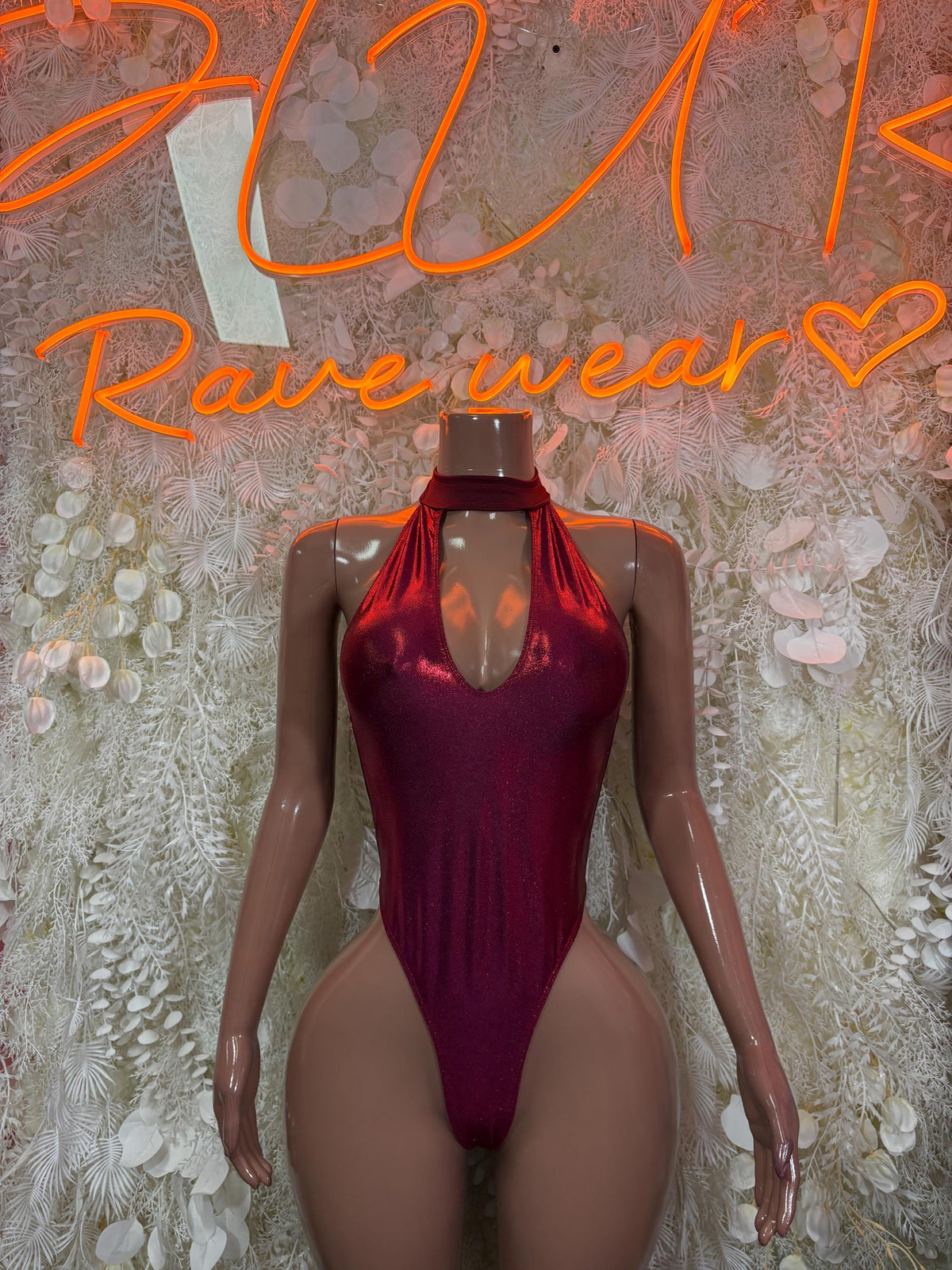 Burgundy Bodysuit Rave Festival Outfit Women - Exotic Dancewear Stripper Clubwear Bottle Girl Ravewear