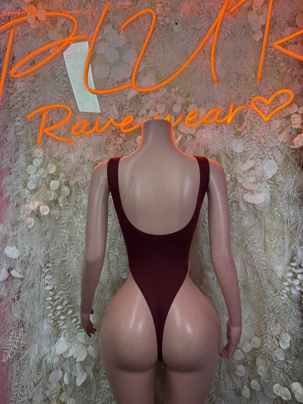 Burgundy Bodysuit Rave Festival Outfit Women - Exotic Dancewear Stripper Clubwear Bottle Girl Ravewear - image 2