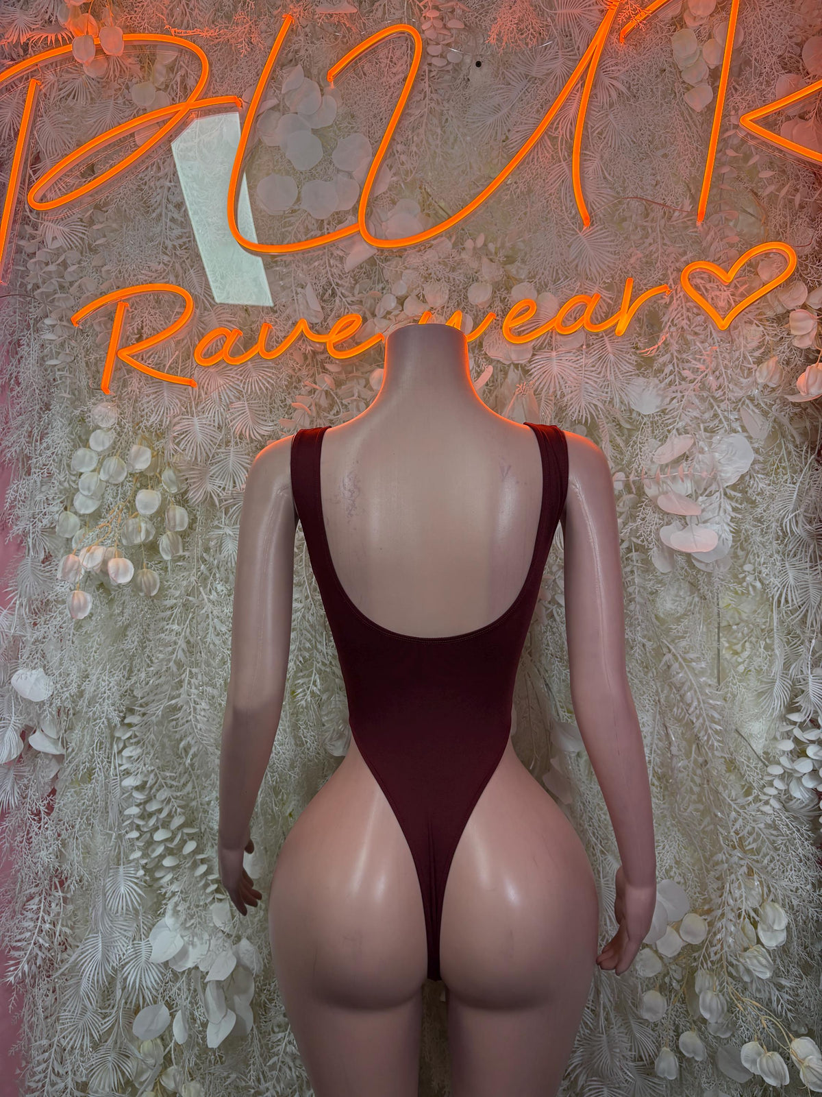 Burgundy Bodysuit Rave Festival Outfit Women - Exotic Dancewear Stripper Clubwear Bottle Girl Ravewear - image 2