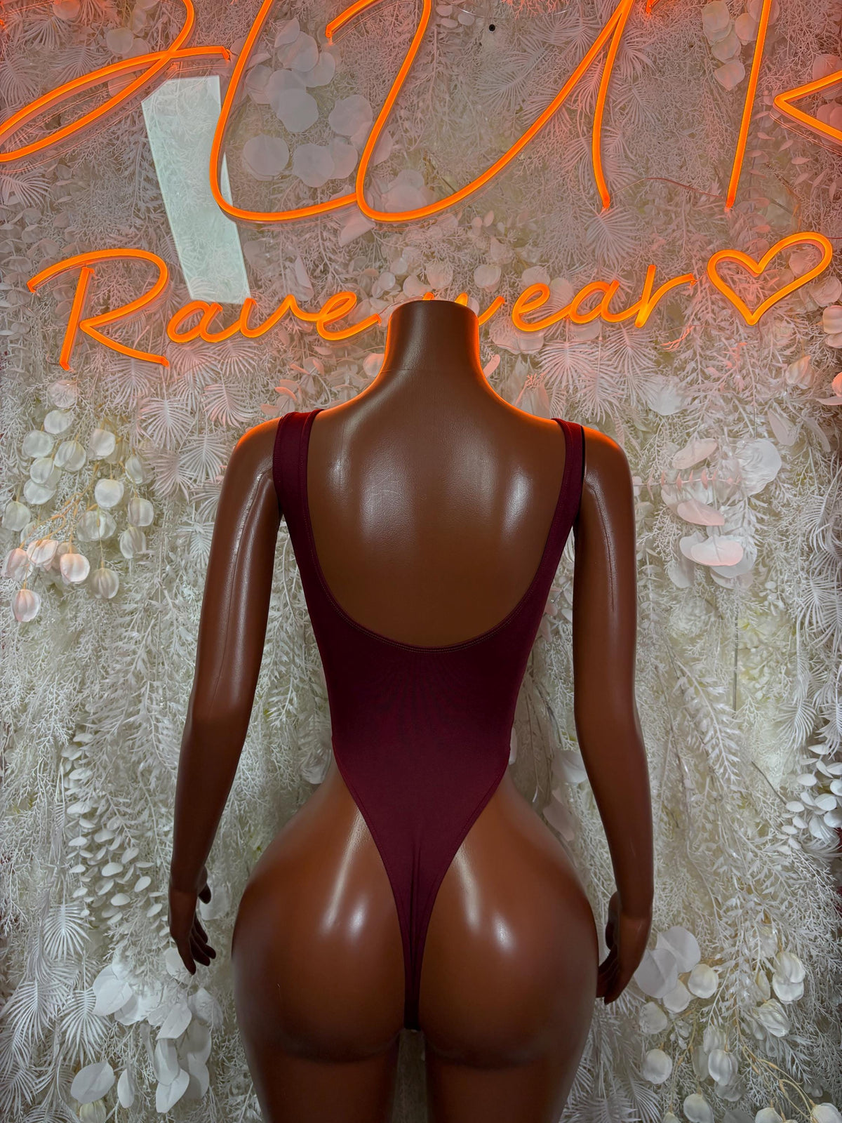 Burgundy Bodysuit Rave Festival Outfit Women - Exotic Dancewear Stripper Clubwear Bottle Girl Ravewear - image 2