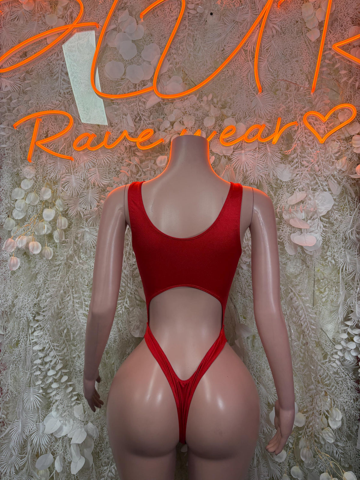 Rave Bodysuit Red Festival Outfit Women - Exotic Dancewear Clubwear Bottle Girl - image 2