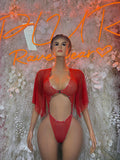 Rave Bodysuit Red Festival Outfit Women - Exotic Dancewear Clubwear Bottle Girl