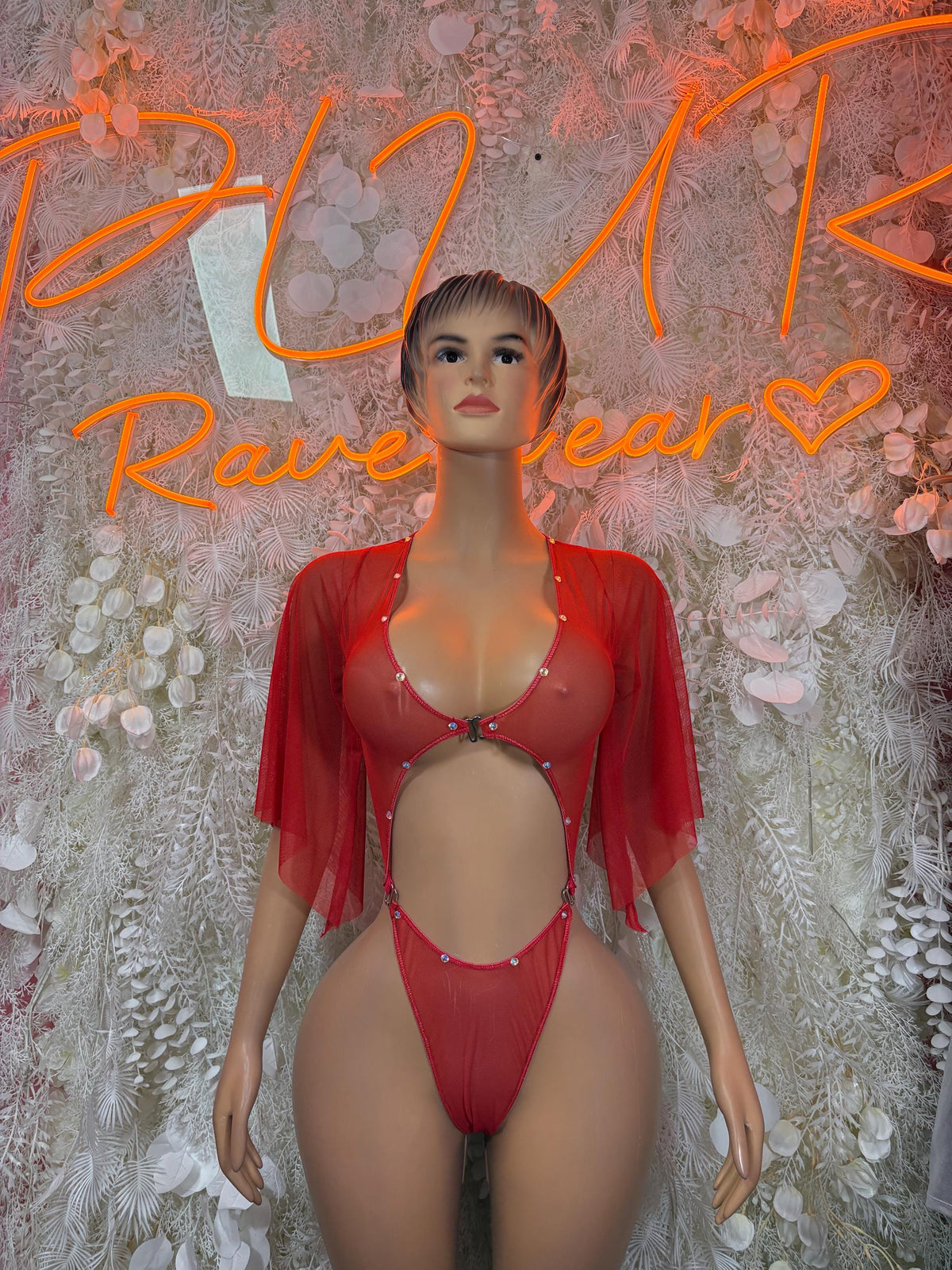 Rave Bodysuit Red Festival Outfit Women - Exotic Dancewear Clubwear Bottle Girl