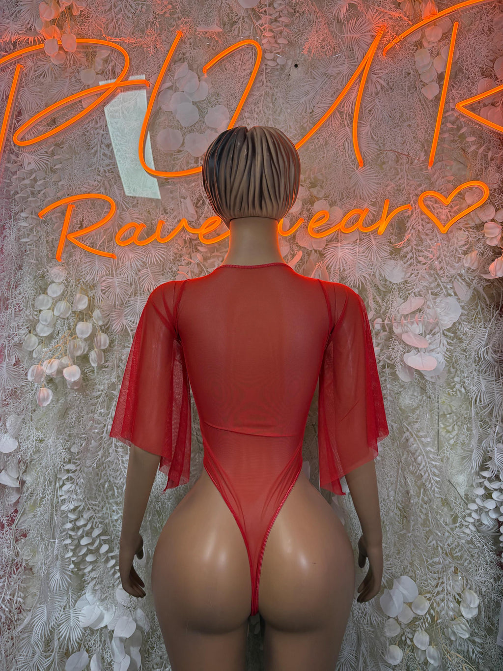 Rave Bodysuit Red Festival Outfit Women - Exotic Dancewear Clubwear Bottle Girl - image 2