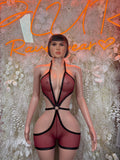 Festival Bodysuit Red Rave Outfit Women - Exotic Dancewear Clubwear Bottle Girl