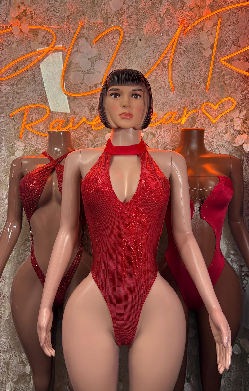 Ravewear Bodysuit Red Festival Outfit - Exotic Dancewear Clubwear Bottle Girl - image 3