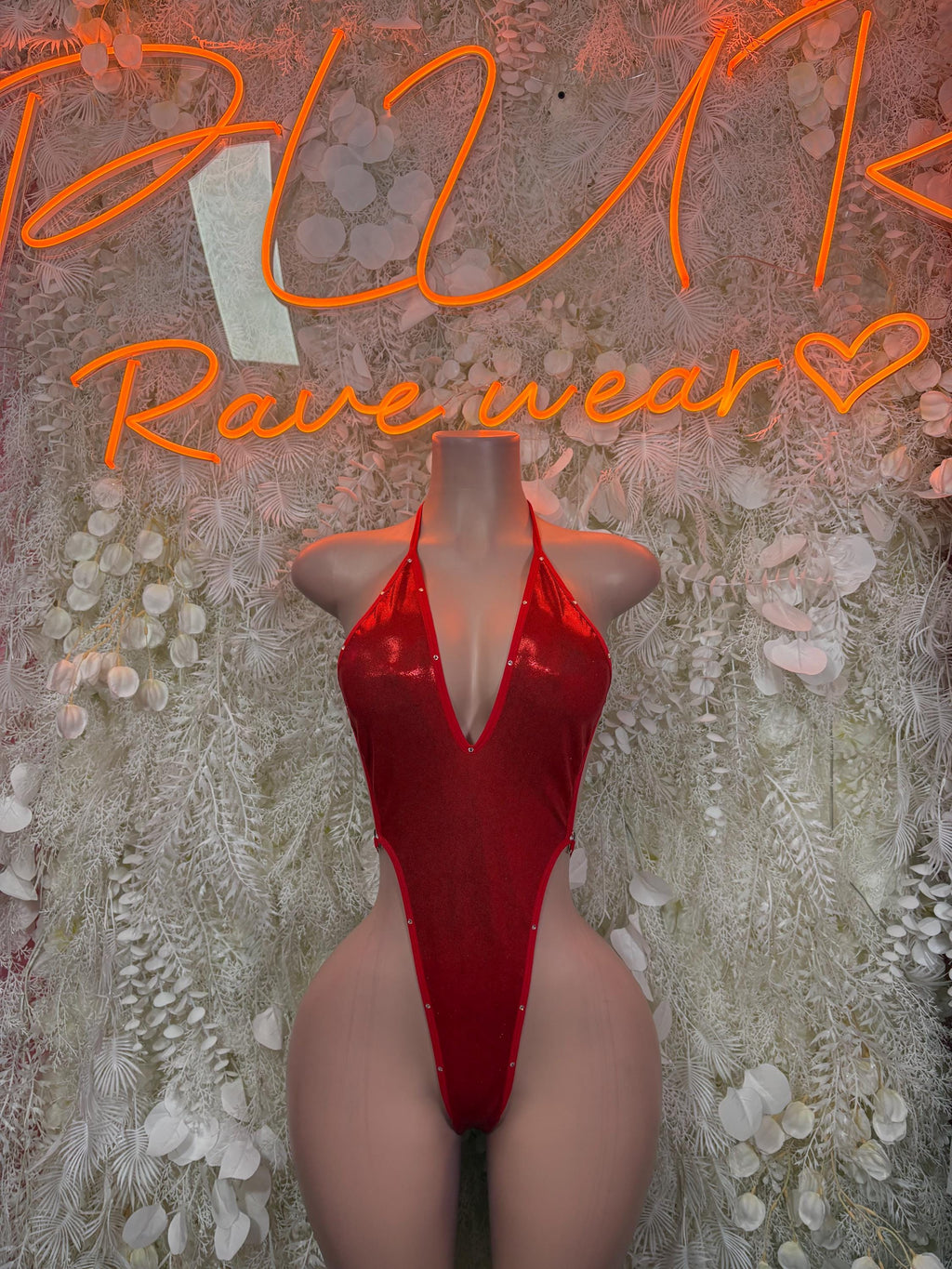 Rave Outfit Bodysuit Red Festival Outfit - Exotic Dancewear  Clubwear Bottle Girl