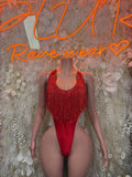 Red Bodysuit Festival Outfit - Exotic Dancewear Clubwear Bottle Girl
