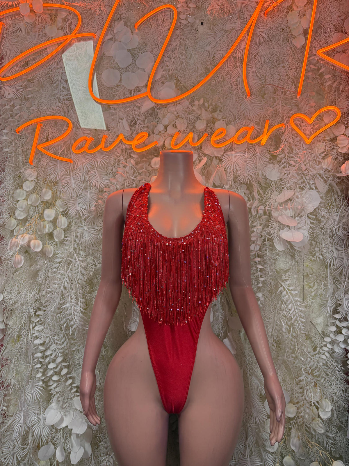 Red Bodysuit Festival Outfit - Exotic Dancewear Clubwear Bottle Girl