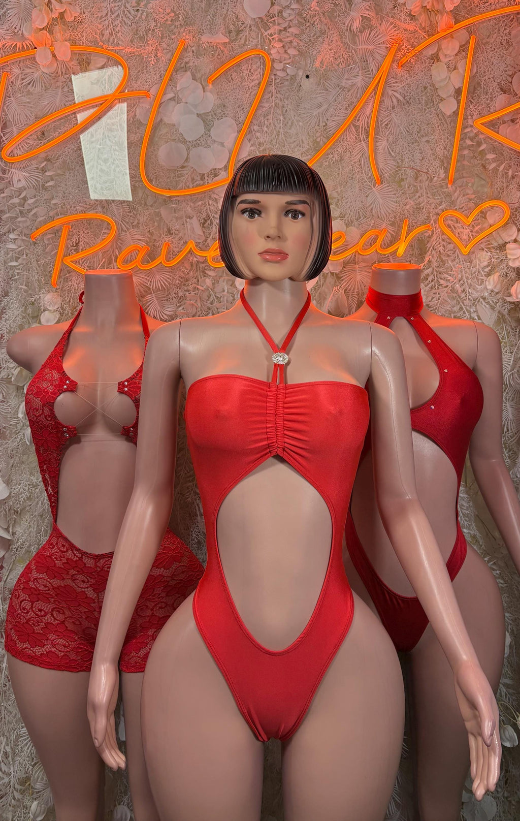 Red Bodysuit Festival Outfit - Exotic Dancewear Clubwear Bottle Girl - image 3